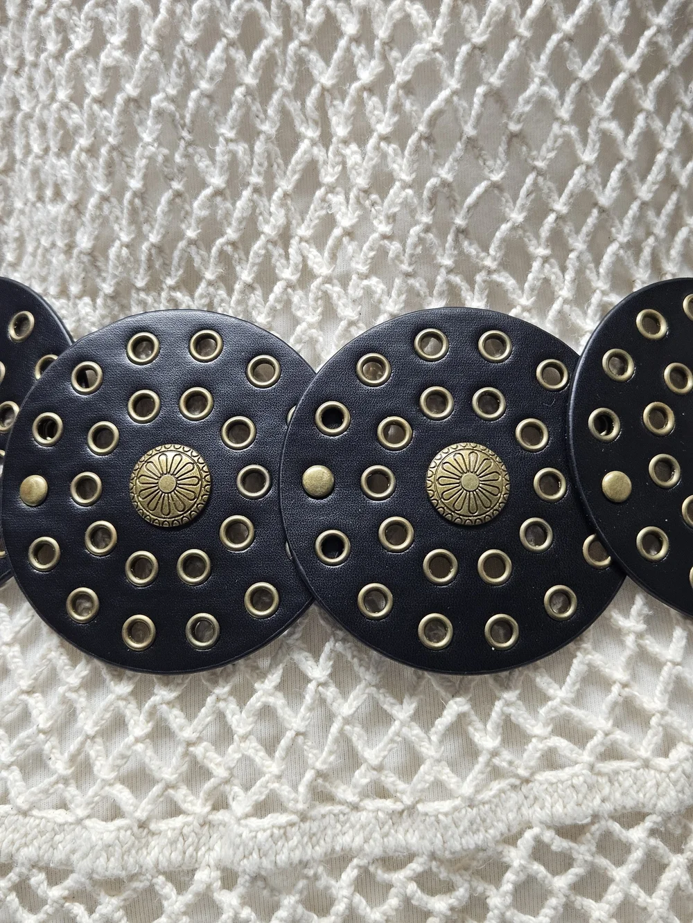Wide Concho Belt Boho Western Faux Leather Round Disc Retro Adjustable
